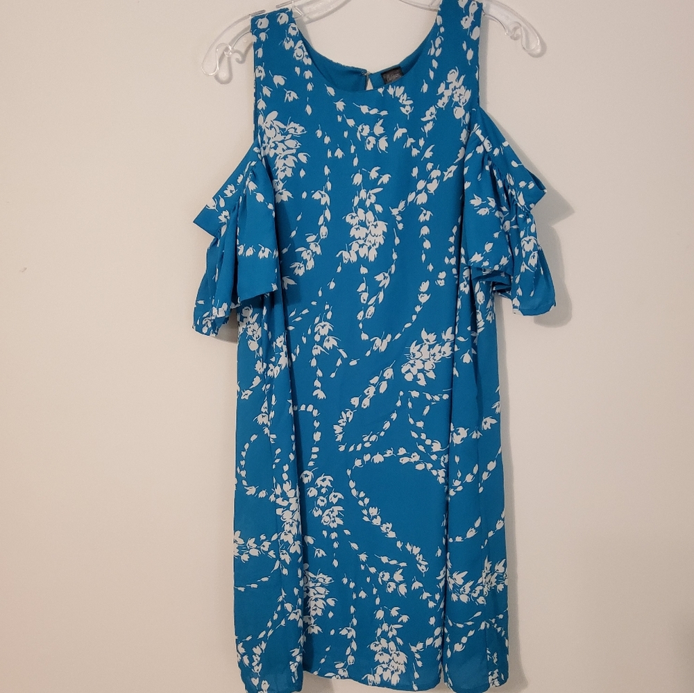 City Streets Teal-Blue Floral Cold-Shoulder Midi Dress